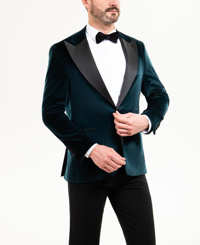 Stylish Men’s Suit 2 Pieces Velvet Peak Lapel Tuxedo For Party (Blazer + Black Pants) Pieces Suit