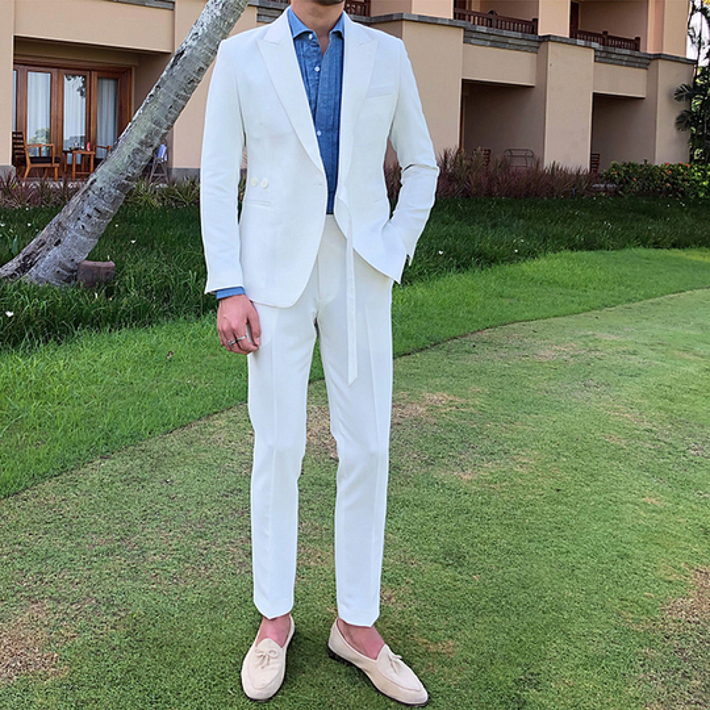 Casual 2 Piece Men’s Suit Slim Fit Peak Lapel Tuxedo For Wedding (Blazer + Pants) Pieces Suit