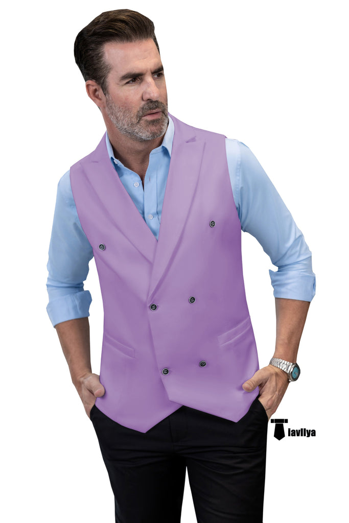 Fashion Men’s Suit Vest Regular Fit Peak Lapel Waistcoat Wedding Xs / Lavender