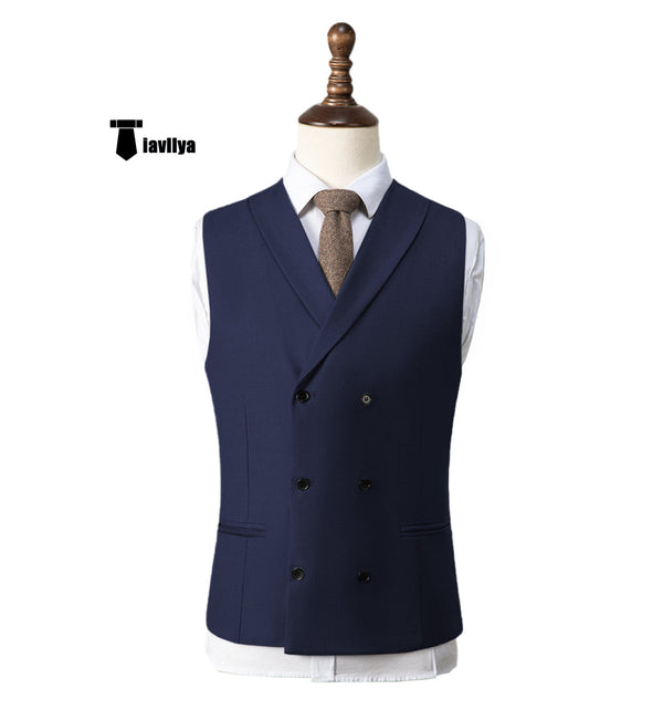 Fashion Men’s Suit Vest Regular Fit Shawl Lapel Waistcoat Wedding Xs / Navy