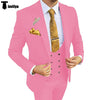 Fashion Men’s Suit 3 Piece Peak Lapel Flat Tuxedo Wedding (Blazer + Vest + Pants) Xs / Pink