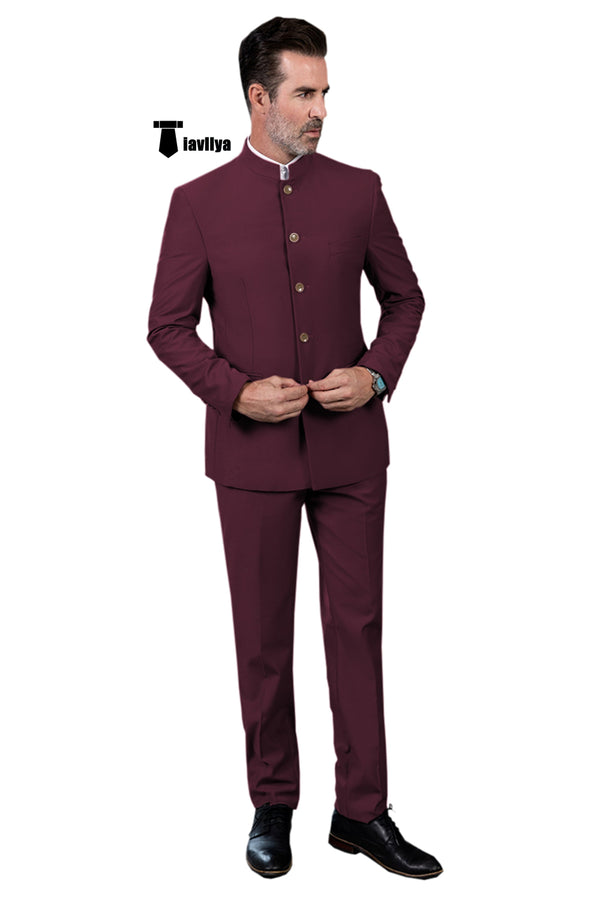 Classic 2 Piece Men’s Slim Fit Solid Color Stand Collar Wedding Suit (Blazer + Pants） Xs /