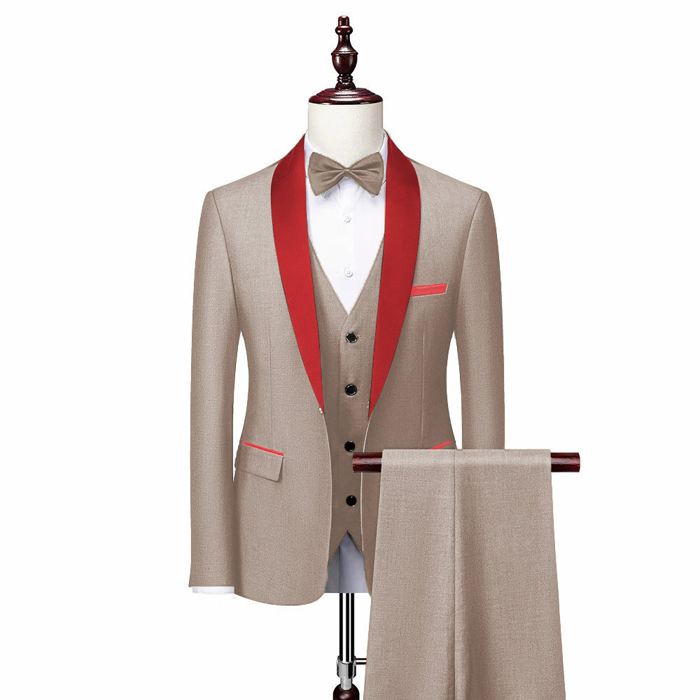 3 Pieces Suit - Fashion 3 Pieces Mens Suit Flat Shawl Lapel Tuxedos (Blazer+vest+Pants)