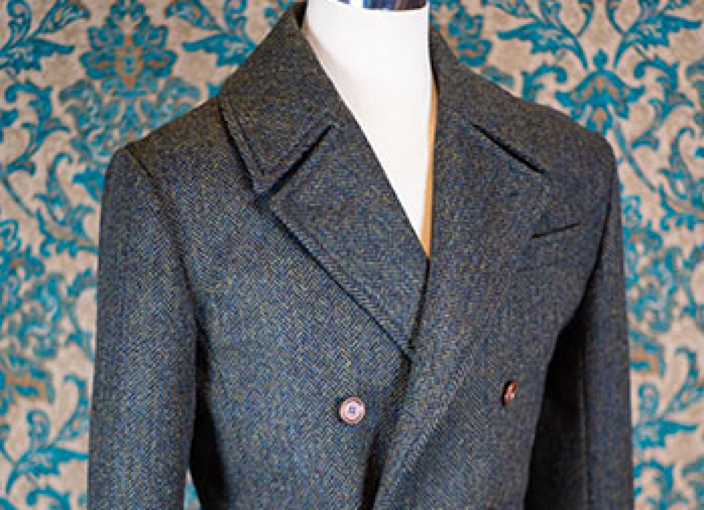 Vintage Trench Coat Men Double Breasted Notch Collar Herringbone Tweed Slim Fit Winter Wedding