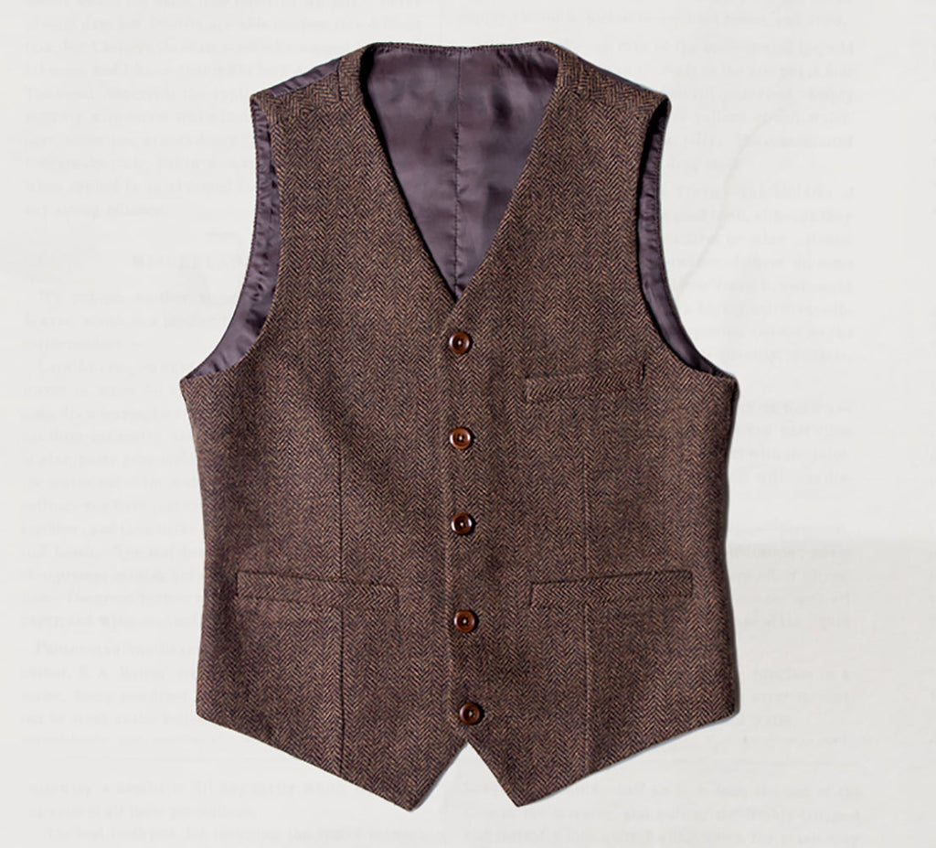 Suit Vest - Vintage Classical Mens Regular Fit Tweed Herringbone V Neck Waistcoat