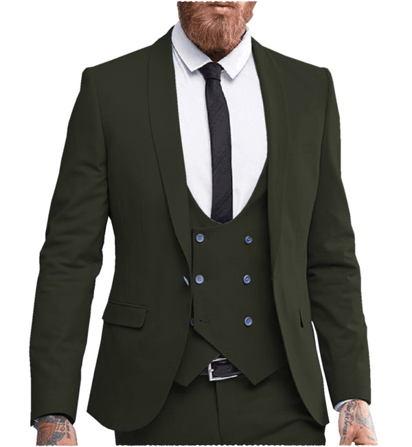 3 Pieces Suit - Fashion 3 Pieces Mens Suit Shawl Lapel Tuxedos For Wedding (Blazer+vest+Pants)