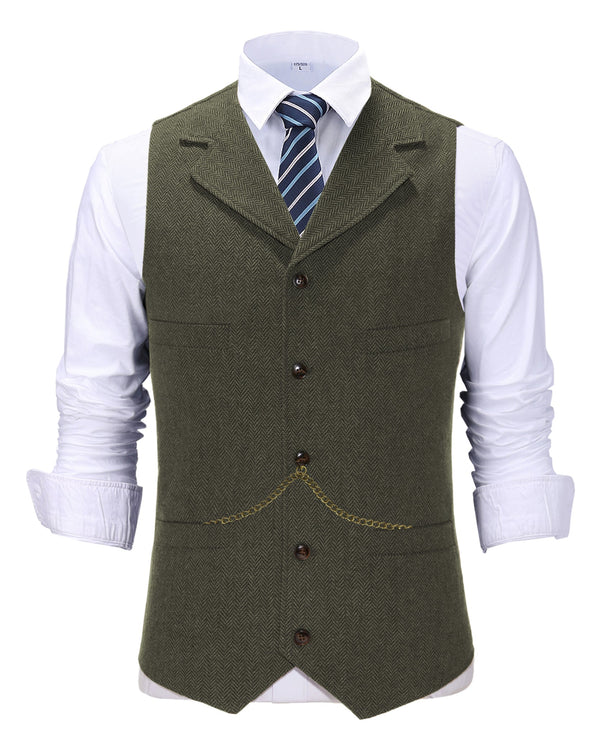 Suit Vest - Casual Men's Tweed Herringbone Notch Lapel Waistcoat