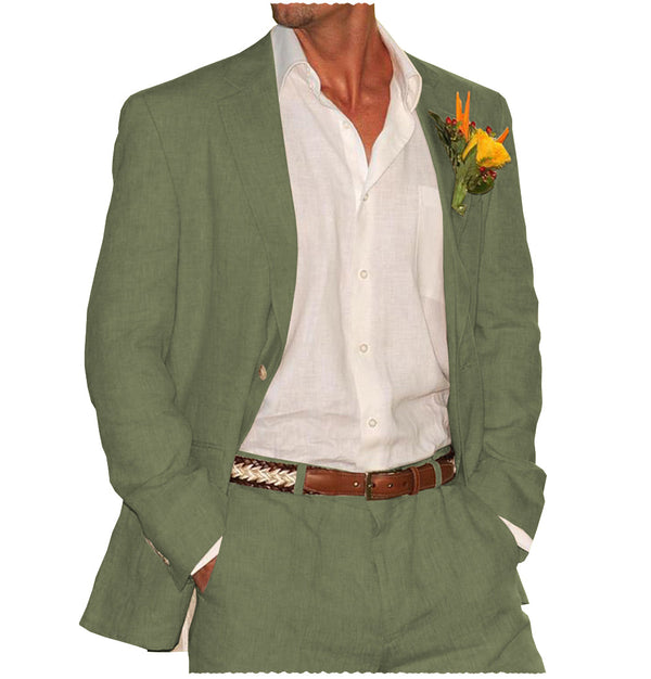 2 Pieces Suit - Men's 2 Pieces Mens Suit Notch Lapel Linen For Wedding (Blazer+Pants)