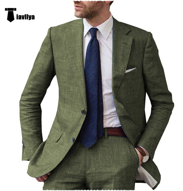 2 Pieces Suit - Casual Men's 2 Pieces Mens Suit Notch Lapel Linen For Wedding (Blazer+Pants)