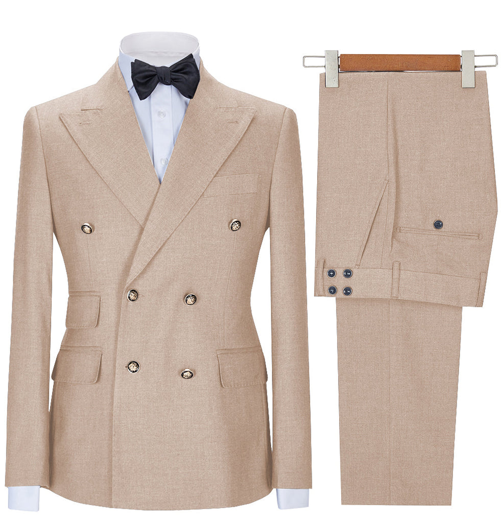 2 Pieces Suit - Formal 2 Pieces Mens Suit Double Breasted Flat Notch Lapel Tuxedos (Blazer+Pants)