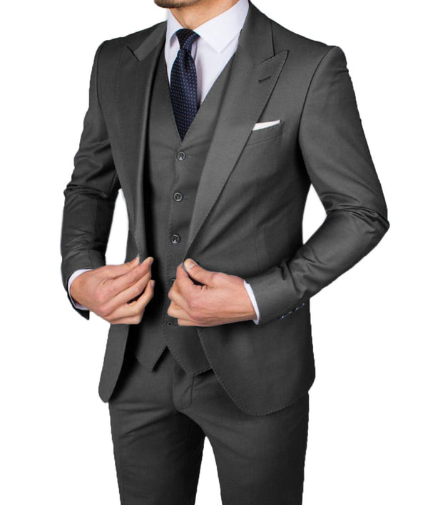 3 Pieces Suit - Business Men's 3 Pieces Mens Suit Peak Lapel Flat Tuxedos (Blazer+vest+Pants)