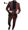 Fashion Men’s Suit 3 Piece Peak Lapel Flat Tuxedo Wedding (Blazer + Vest + Pants) Xs / Burgundy