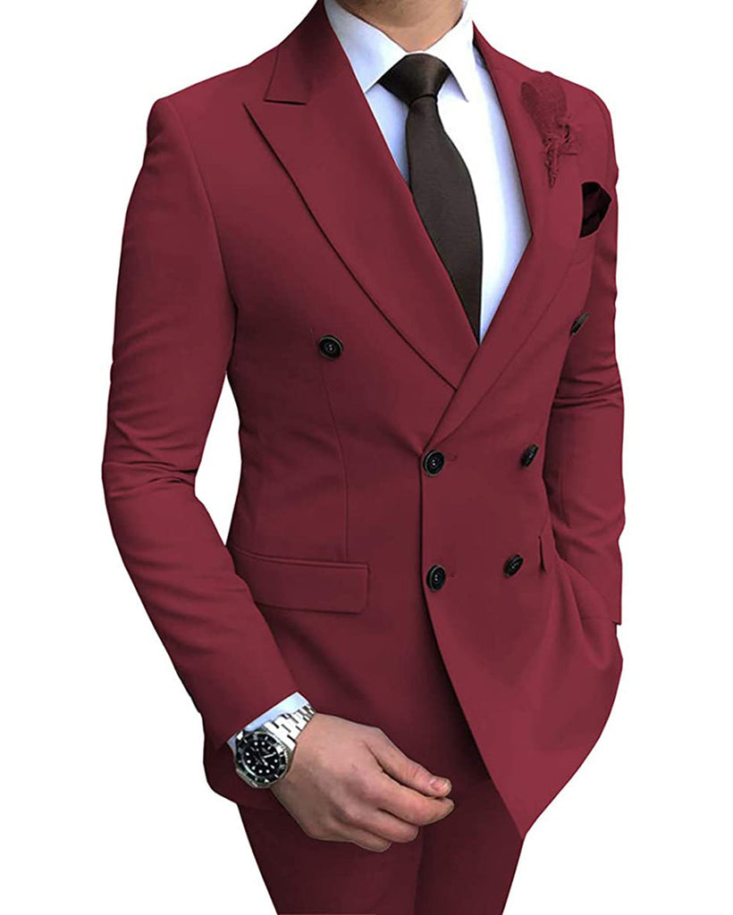 2 Pieces Suit - Formal 2 Pieces Mens Suit Flat Peak Lapel Tuxedos For Wedding (Blazer+Pants)