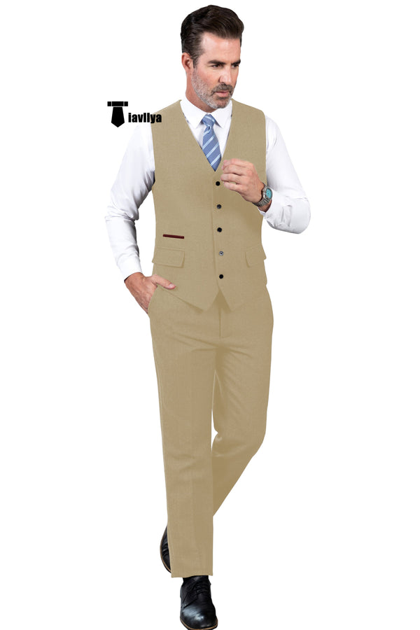 Vintage Classical 2 Pieces Mens Suit Herringbone V Neck Vest For Wedding (Vest + Pants) Xs /