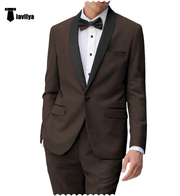 Fashion 2 Pieces Mens Suit Flat Shawl Lapel Tuxedos For Wedding (Blazer + Pants） Xs / Coffee