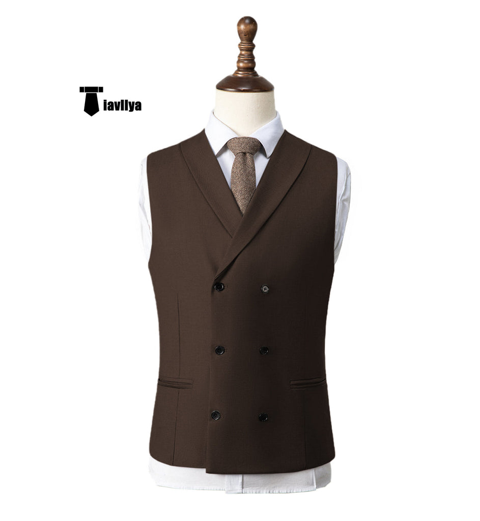 Fashion Men’s Suit Vest Regular Fit Shawl Lapel Waistcoat Wedding Xs / Coffee