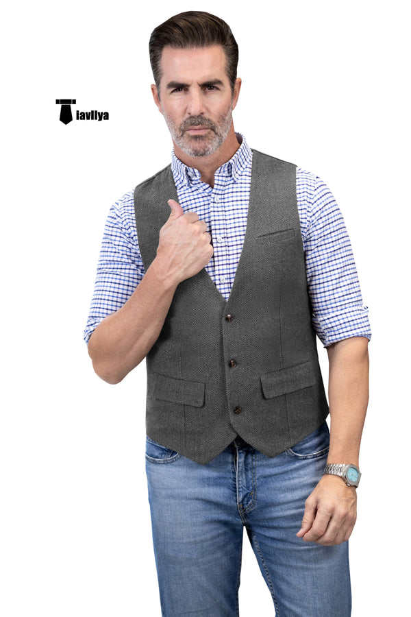 Casual Men’s Herringbone V Neck Waistcoat Xs / Grey Suit Vest