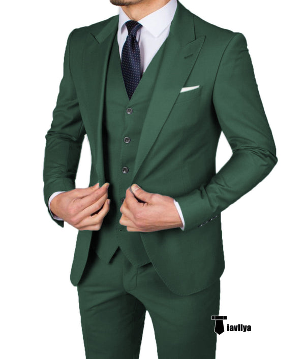 3 Pieces Suit - Business Men's 3 Pieces Mens Suit Peak Lapel Flat Tuxedos (Blazer+vest+Pants)