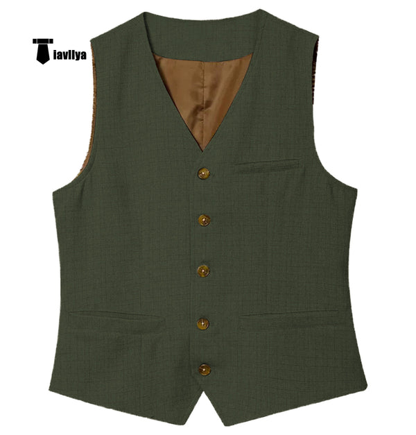 Mens Waistcoat Flat Linen V Neck Waistcoat For Wedding Xs / Hunt Green Suit Vest