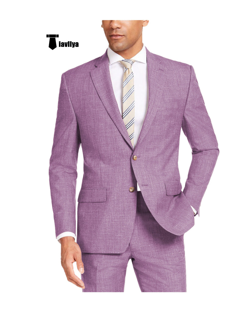 Casual Men’s 2 Pieces Suit Notch Lapel Linen For Wedding (Blazer + Pants) Xs / Lavender Pieces Suit