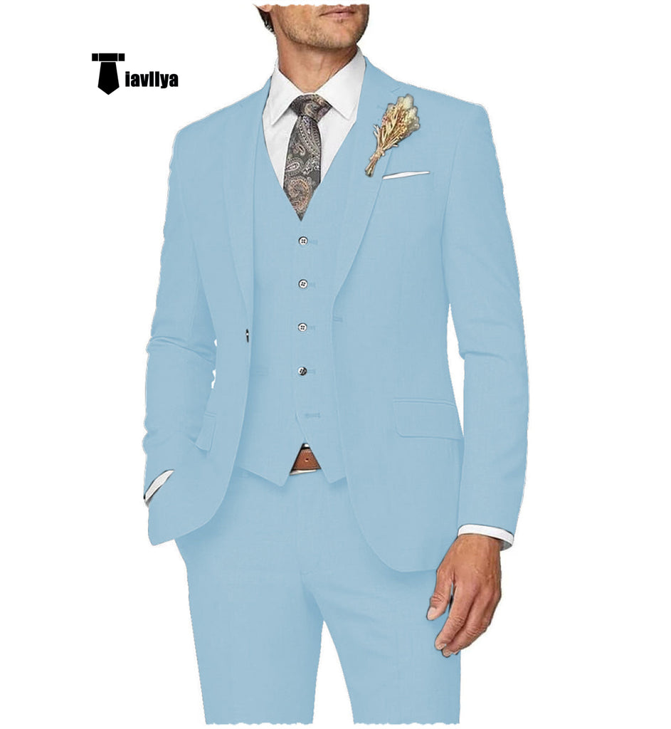 Casual Men’s 3 Pieces Mens Suit Notch Lapel Linen For Wedding (Blazer + Vest + Pants) Xs / Light