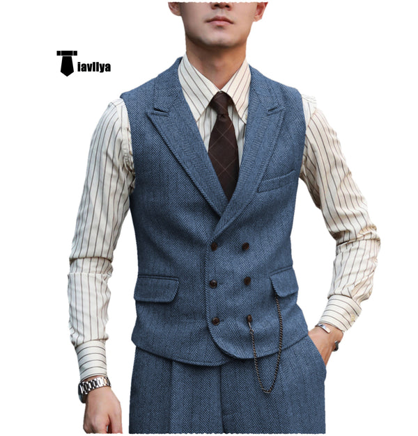 2 Pieces Suit - Fashion Men's 2 Piece Suit Herringbone Peak Lapel Tuxedos (Vest+Pants)