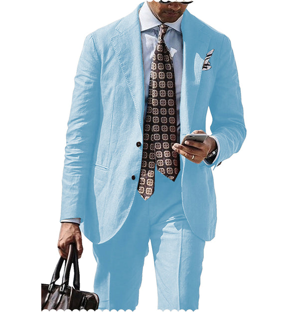 2 Pieces Suit - Fashion 2 Piece Men's Suit Flat Linen Peak Lapel (Blazer+Pants)