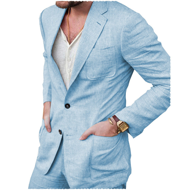 2 Pieces Suit - Casual Men's 2 Pieces Mens Suit Notch Lapel Linen For Wedding (Blazer+Pants)