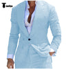 Fashion Men’s 2 Pieces Mens Suit Peak Lapel Linen For Wedding (Blazer + Pants) Xs / Light Blue