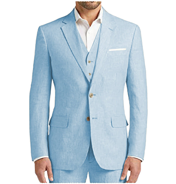 3 Pieces Suit - Men's 3 Pieces Mens Suit Notch Lapel Linen For Wedding (Blazer+vest+Pants)