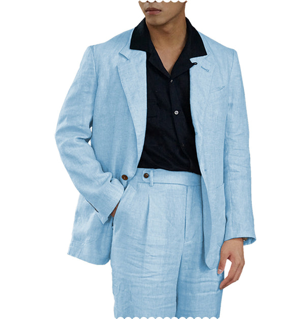 2 Pieces Suit - Fashion 2 Piece Men's Suit Flat Linen Peak Lapel (Blazer+Pants)