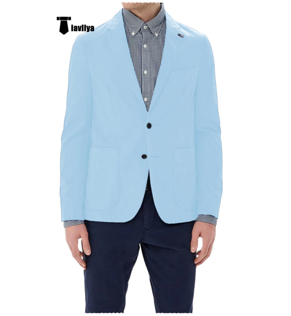 Fashion Men’s 2 Pieces Mens Blazer Notch Lapel Linen For Wedding Xs / Light Blue