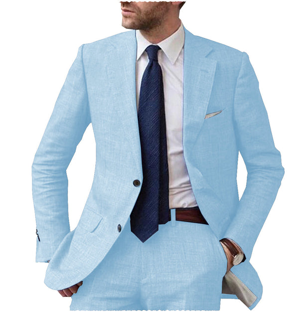 2 Pieces Suit - Formal Men's 2 Pieces Mens Suit Notch Lapel Linen For Wedding (Blazer+Pants)