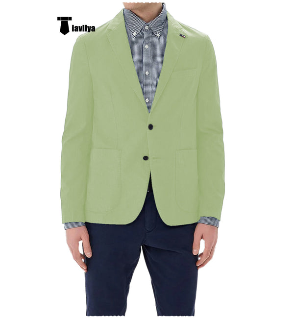 Fashion Men’s 2 Pieces Mens Blazer Notch Lapel Linen For Wedding Xs / Mint Green