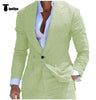 Fashion Men’s 2 Pieces Mens Suit Peak Lapel Linen For Wedding (Blazer + Pants) Xs / Mint Green