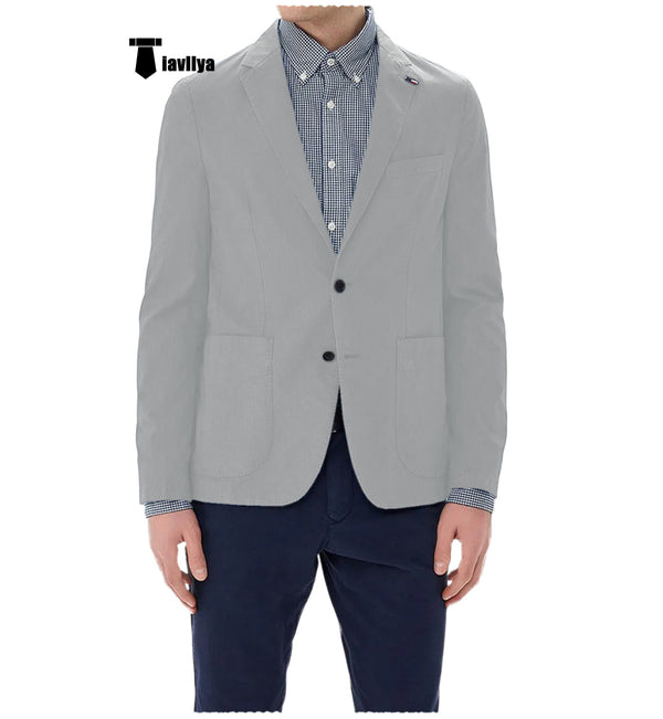 Fashion Men’s 2 Pieces Mens Blazer Notch Lapel Linen For Wedding Xs / Light Grey