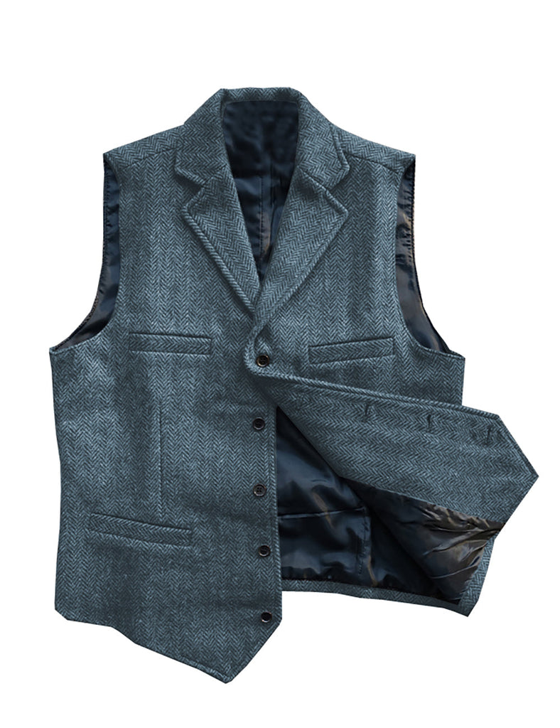 Suit Vest - Vintage Classic Slim Tweed Herringbone Notched Lapel Waistcoat