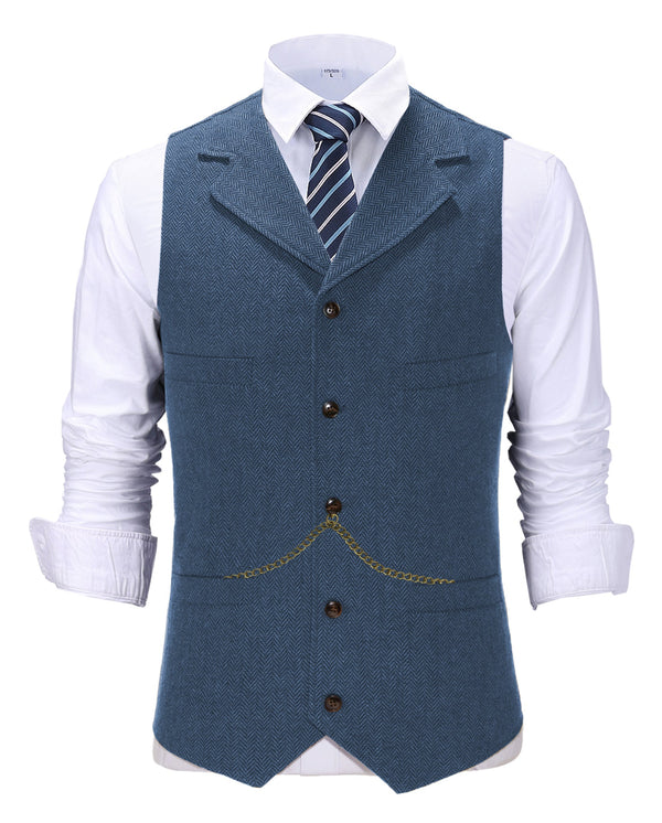 Suit Vest - Casual Men's Tweed Herringbone Notch Lapel Waistcoat