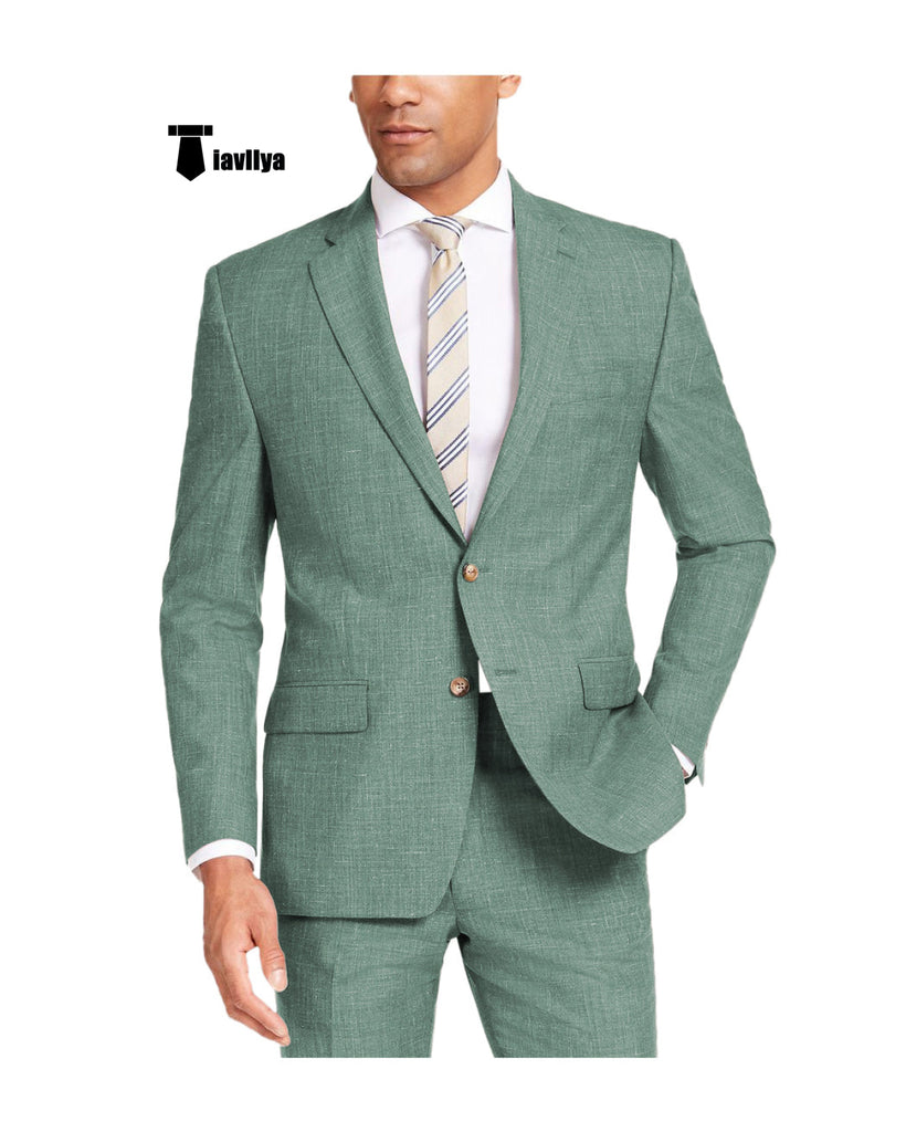 Casual Men’s 2 Pieces Suit Notch Lapel Linen For Wedding (Blazer + Pants) Xs / Light Green Pieces