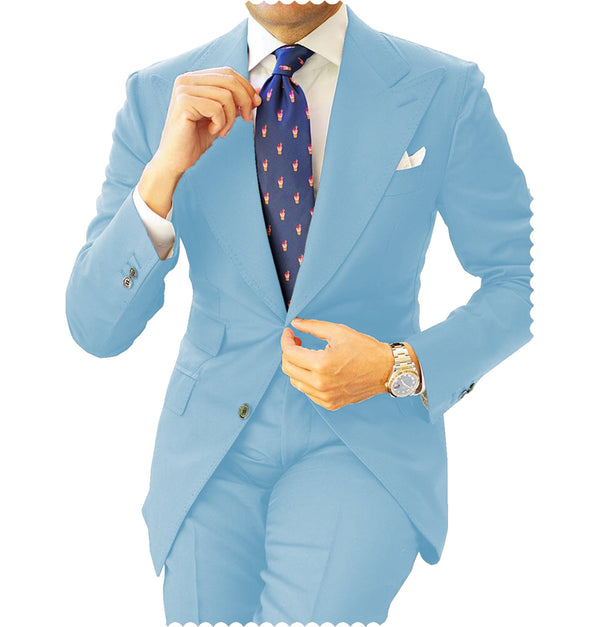 2 Pieces Suit - Fashion 2 Pieces Mens Suit Flat Peak Lapel Tuxedos For Wedding (Blazer+Pants)