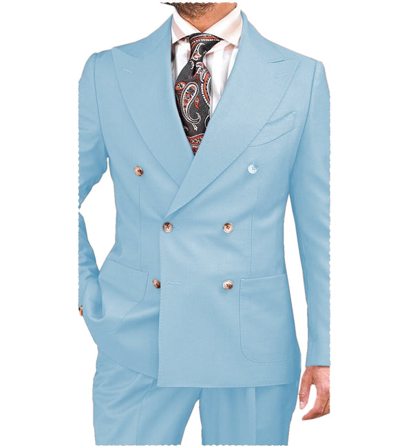 2 Pieces Suit - Formal 2 Pieces Mens Suit Flat Peak Lapel Tuxedos For Wedding (Blazer+Pants)
