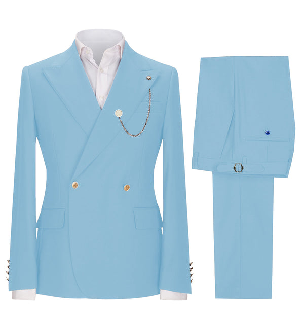 2 Pieces Suit - Fashion 2 Pieces Mens Suit Double Breasted Flat Peak Lapel Tuxedos (Blazer+Pants)