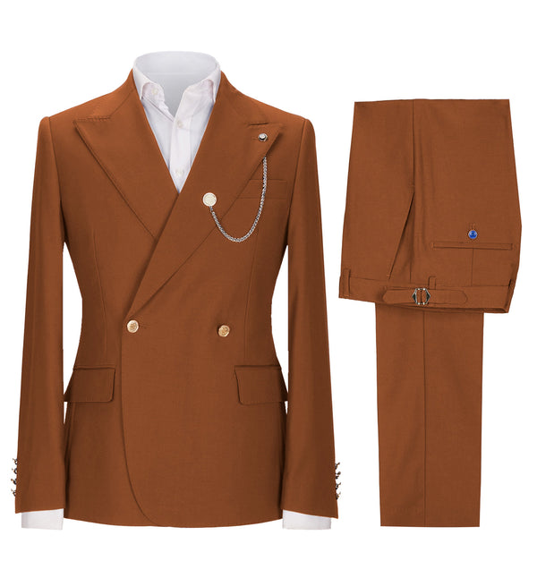 2 Pieces Suit - Fashion 2 Pieces Mens Suit Double Breasted Flat Peak Lapel Tuxedos (Blazer+Pants)