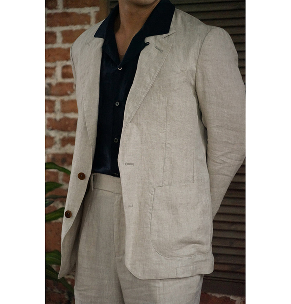 2 Pieces Suit - Fashion 2 Piece Men's Suit Flat Linen Peak Lapel (Blazer+Pants)