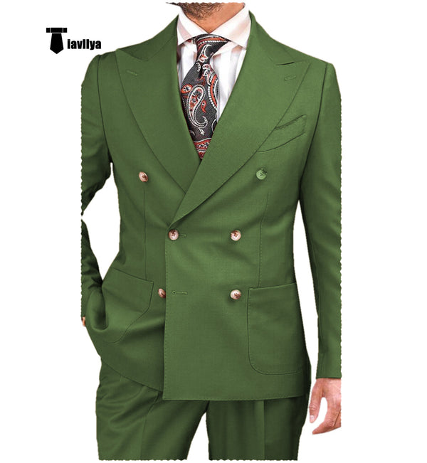 2 Pieces Suit - Formal 2 Pieces Mens Suit Flat Peak Lapel Tuxedos For Wedding (Blazer+Pants)