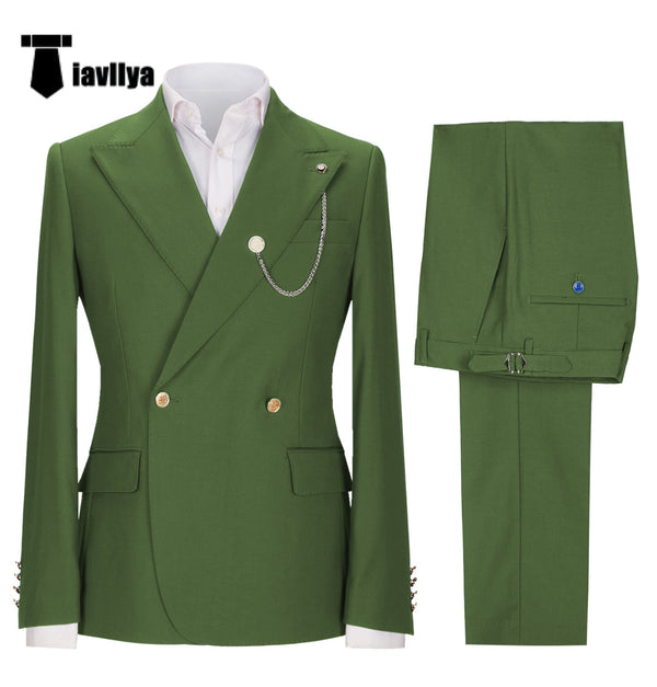 2 Pieces Suit - Fashion 2 Pieces Mens Suit Double Breasted Flat Peak Lapel Tuxedos (Blazer+Pants)