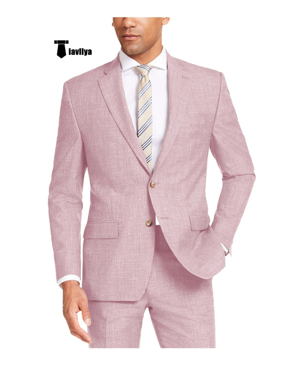 Casual Men’s 2 Pieces Suit Notch Lapel Linen For Wedding (Blazer + Pants) Xs / Pink Pieces Suit