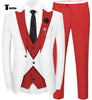 Fashion Men’s Suits Slim Fit 3 Pieces Peak Lapel Tuxedos (White Blazer + Vest + Pant) Xs / Red