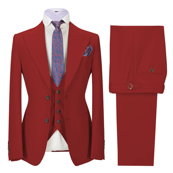 3 Pieces Suit - Formal Men's 3 Pieces Mens Suit Peak Lapel Solid Tuxedos (Blazer+vest+Pants)