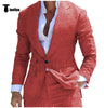 Fashion Men’s 2 Pieces Mens Suit Peak Lapel Linen For Wedding (Blazer + Pants) Xs / Red Pieces Suit